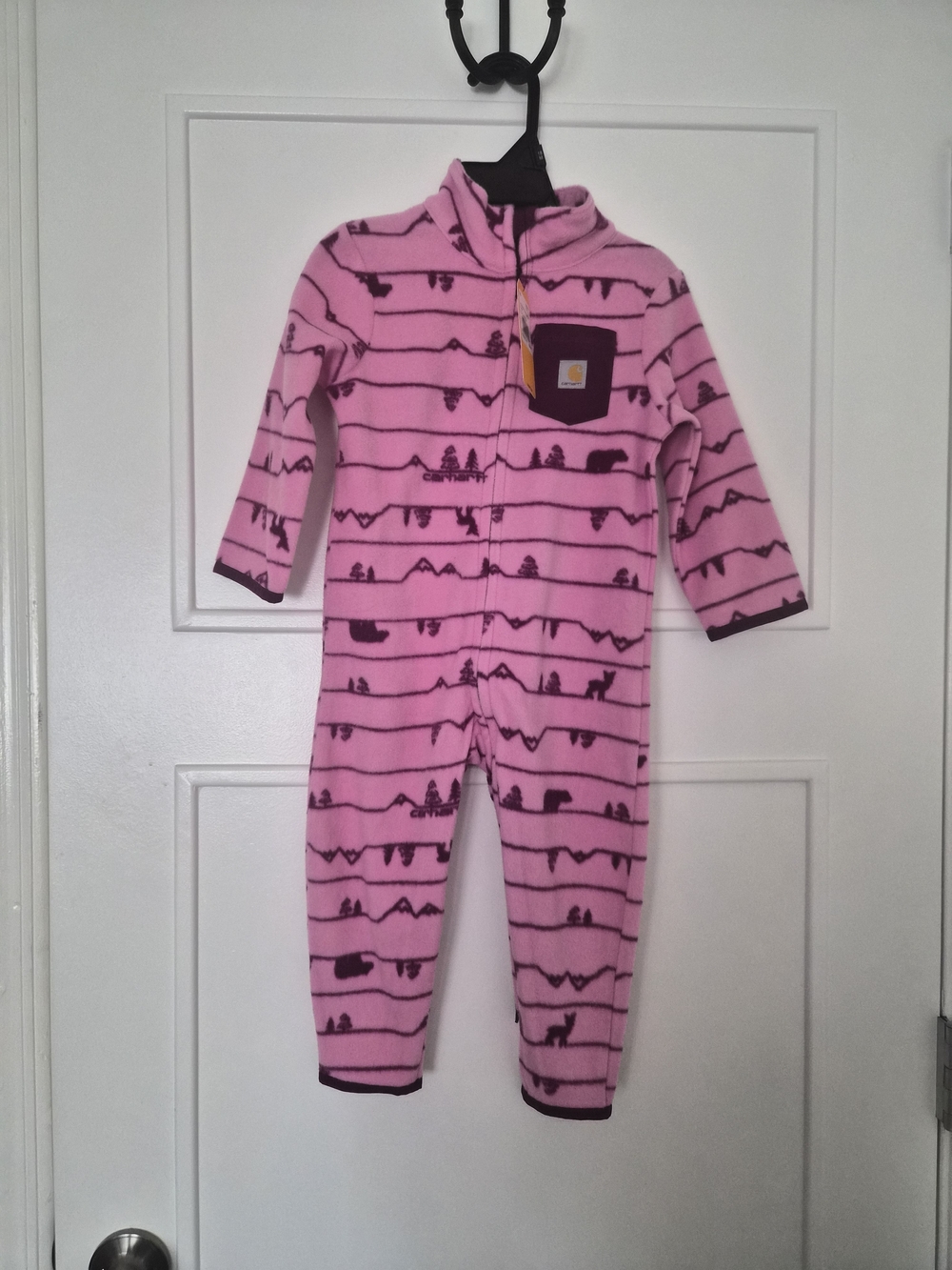 Carhartt Pink Fleece Kids One-Piece Zippered Coverall with Dark Trim